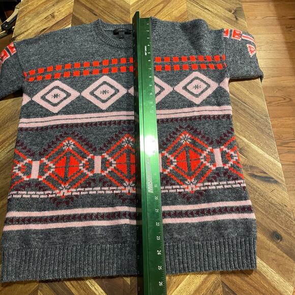 J Crew Sweater Sz S Grey Abstract Fair isle‎ Nordic Wool Mohair Acrylic Pullover - Picture 6 of 7